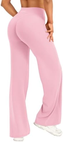 YEOREO Straight Leggings Damen Invisible Scrunch Hohe Taille Gym Pants No Front Seam Weitem Bein Yoga Hose Blickdicht Elastische Flared Leggings Soft Nahtlose Sport Schlaghose