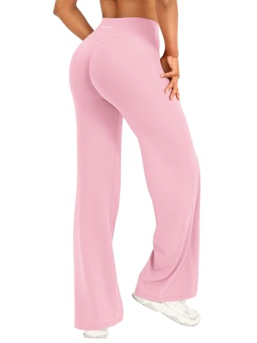 YEOREO Straight Leggings Damen Invisible Scrunch Hohe Taille Gym Pants No Front Seam Weitem Bein Yoga Hose Blickdicht Elastische Flared Leggings Soft Nahtlose Sport Schlaghose