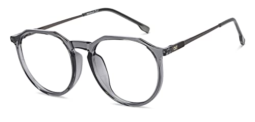 Image of LENSKART AIR Signia (Durable, Flexible and Light-Weight) Zero Power Bluecut and Antiglare Computer Eyeglasses | Grey Round Full Rim | For Men and Women | Small | LA E14960