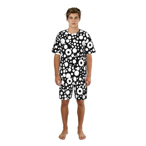 Pyjama homme à pois noir et blanc en tissu fluide et finitions premium