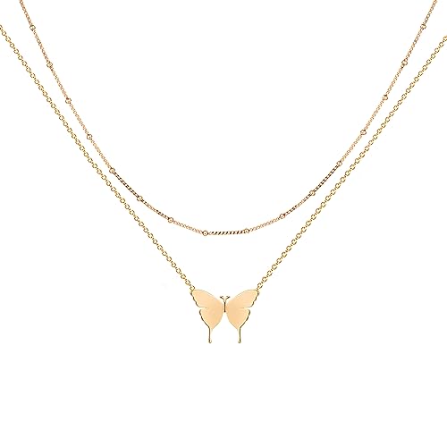 Jenosy Damen Kette Layered mit Anhänger - Personalisierte, hypoallergene 18K vergoldete Gold- und Silberschnur für Frauen und Mädchen