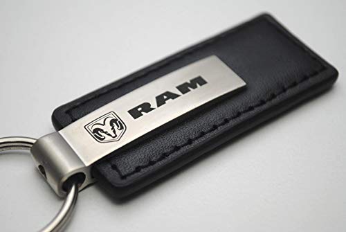 Au-Tomotive Gold, Dodge Ram Black Leather Key Authentic Logo Key Chain Key Ring #TOP2