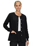 Scrub Jackets for Woman, Snap Front Nurse Jacket with 3 Pockets, Easy Care Soft Fabric, Black, M