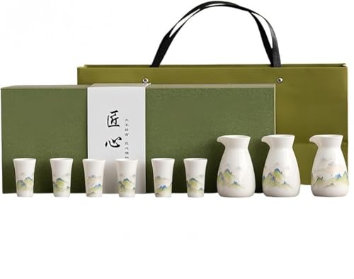 GEBYUI 白玉調磁器清酒セット 3 本のドクリー酒瓶と 6 個の小盃を含む 清酒冷酒焼酎ワインに対応 食器洗い機対応で小巧ファッショナブル ギフトボックス付きの贈り物に最適な酒器セット?