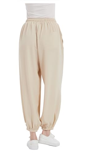 Tronjori Womens Baggy Elastic Waistband Pants High Waist Casual Wide Leg Loose Trousers Drawstring Cinch Bottom2