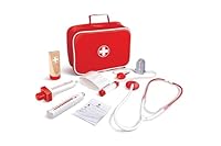 Hape Doctor Kit for Kids - 7-Piece Pretend Play Wooden Medical Set with Stethoscope and Medical Tools - Educational Toy Hospital Playset for Children Ages 3+ (22cm)