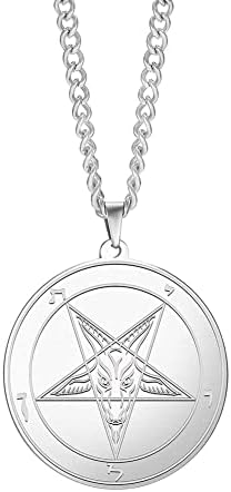 TEAMER Stainless Steel Satanic Leviathan Cross Necklace Baphomet Pendant Sigil of Lucifer Pentagram Pentacle Necklace Satan Goat Church Chain Amulet Occult Jewelry