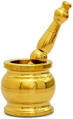 DMI Brass Mortar and Pestle Set Traditionally Known As Khalbatta - 3" Diameter Gold
