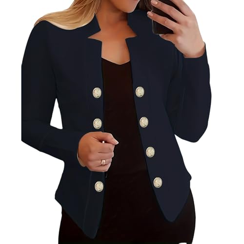Women's Business Blazers Casual Long Sleeve Office Blazers Trendy Solid Color Gold Button Open Front Suit Jackets