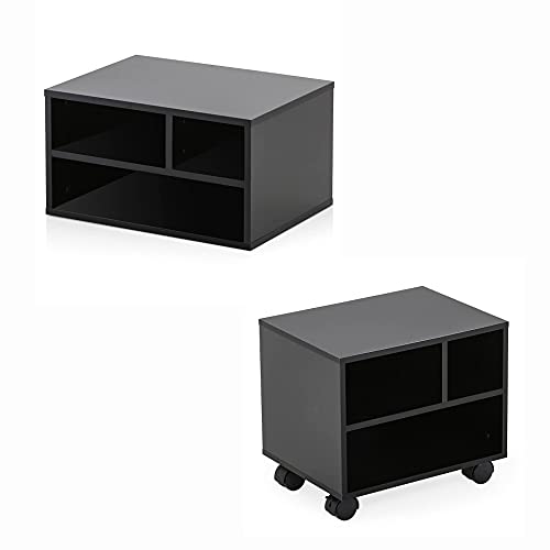 Fitueyes Desktop Wood Printer Stand & Under Desk Mobile Storage Small Cart For Office, Black #TOP11
