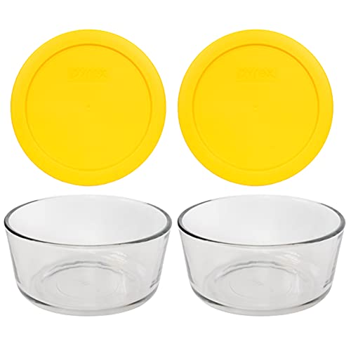 Pyrex 7201 Bowls & 7201-PC Meyer Lemon Yellow Lids (2-Pack) - Made in USA
