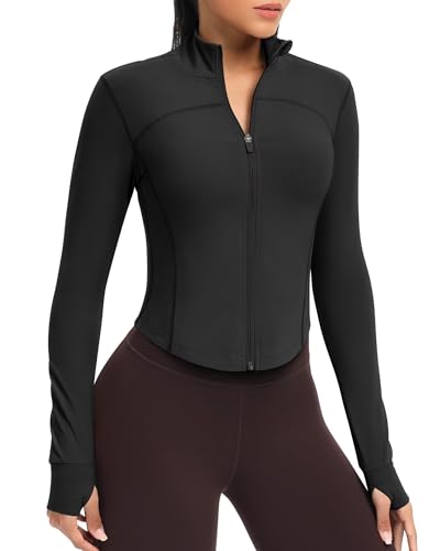 Queenie Ke Sportjacke Damen Kurz, Laufjacke & Yoga Jacke Atmungsaktiv – Running Jacket Women für Fitness, Gym, Workout(Schwarz, XL)