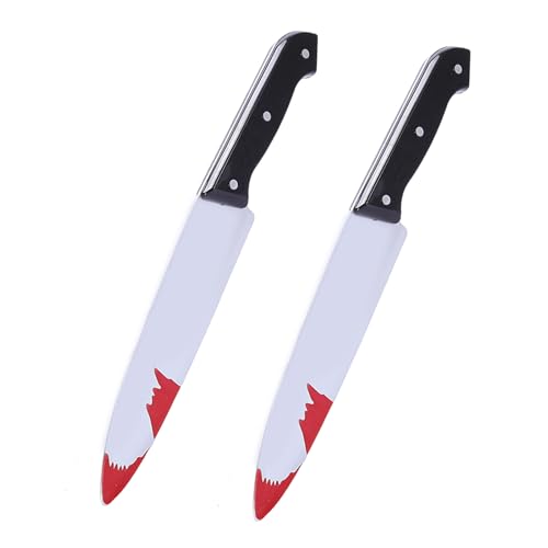 2pcs TOYS Halloween Couteaux Sanglant Prop, Couteau Halloween avec Faux Sanglant, Faux Knife Horrible en Plastique Accessoires, 30cm, Plastique Arme Factice, déguisement et décoration pour cosplay