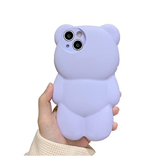 YAKVOOK Candy Bear Case for iPhone 14,Kawaii Cases 3D Silicone Cartoon Cute Pinkycolor Bear Case Fun for iPhone 14 Case Soft Rubber Shockproof Protective Case for Women Girls, Candy Bear Purple
