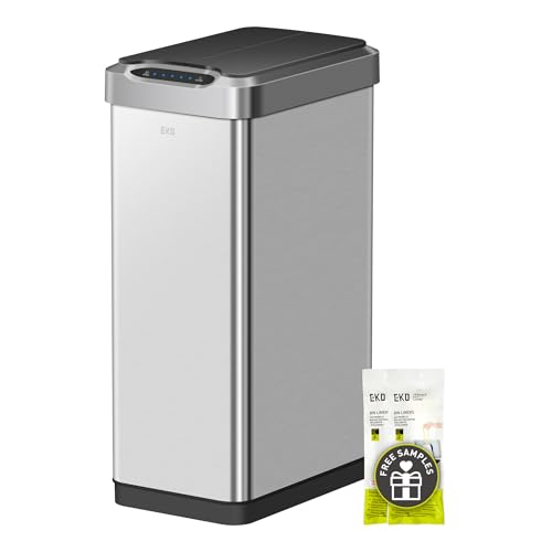 EKO Phantom-T - Cubo de basura con sensor de movimiento vertical de 50 litros, acabado de acero inoxidable cepillado
