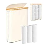 GARPROVM Toilet Paper Storage Basket with Lid, Slim Free Standing Toilet Roll Storage Holder Stand with See Through Window, Holds up to 20 Regular Rolls or 12 Mega Rolls Bathroom Organizer, Beige