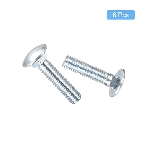 Image of uxcell 5 /16-18x1 Carriage Bolt, 6pcs Round Head Square Neck Screws, Carbon Steel Zinc Plated, Fully Threaded, Silver