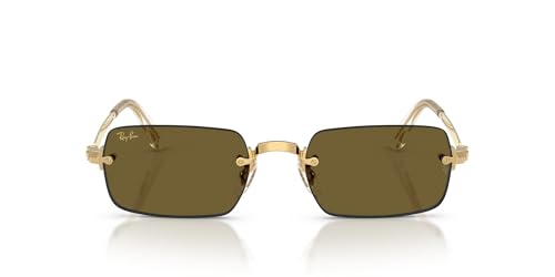 Ray-Ban A$AP Rocky RB3928 Wired Metal Collection Rectangular Sunglasses Gold/Dark Brown 54 mm