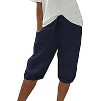 Leinenhose Damen, Musselin Kurze Hose Damen 2025 Sommer Leinen Shorts Beach Hosen Mit Taschen Sommerhose Leicht Stoffhose Kleid Stretch Gerades Bein Kordelzug Leinenhose Bluse