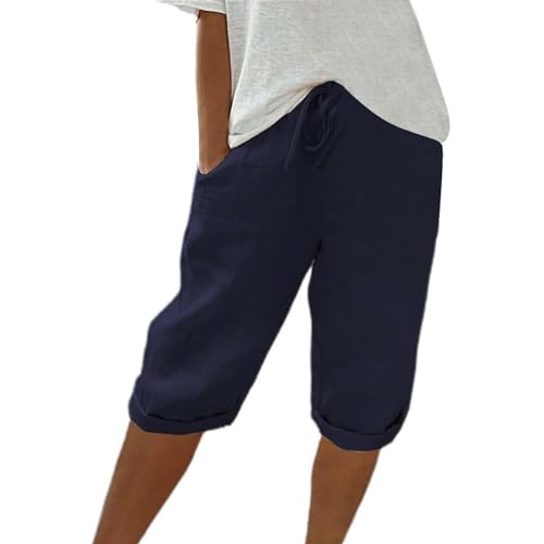 WDCHAOYUE Leinen Shorts Damen, Weiße Hosen Damen, Kurze Hose Damen Sommer, Sport Shorts Damen Knielang, Kurze Hose Damen Sommer, Leinenhosen, Weite Leinenhose Damen, Lockere Hosen Damen Sommer, Kurze