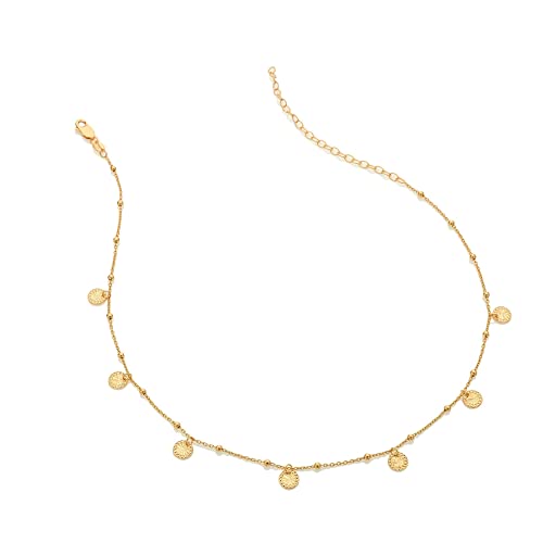 Hot Diamonds Gold Plated Sterling Silver Droplet Choker Necklace for Women | 925 Cable Chain with Delicate Round Drops | 32cm Adjustable Elegant Yellow 18ct Gold Choker Necklace
