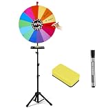 Glücksrad zum Drehen 60cm, Glücksrad Spielzeug mit Tablett, 14 Steckplätze Bunt, Prize Wheel, Gluecksrad mit 165 cm Ständer, Roulette für Karneval, Gewinnen,Lotteriespiele, Party-Event (mit Halterung)