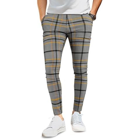 GINGTTO Mens Plaid Pants Stretch Chino Pants Men Skinny Grey Casual Pants for Men 32x30 Cover