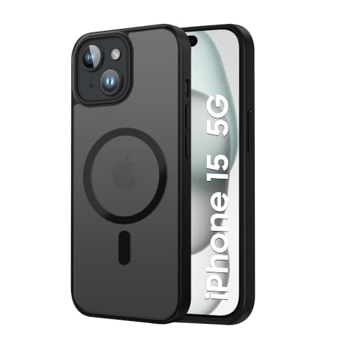 Image of CEDO Magnetic Cover for iPhone 15 | Compatible with MagSafe Wireless Charging | Matte Black Case Designed with Magnetic Lock Shockproof Edge Protection Backcover (Translucent Black)