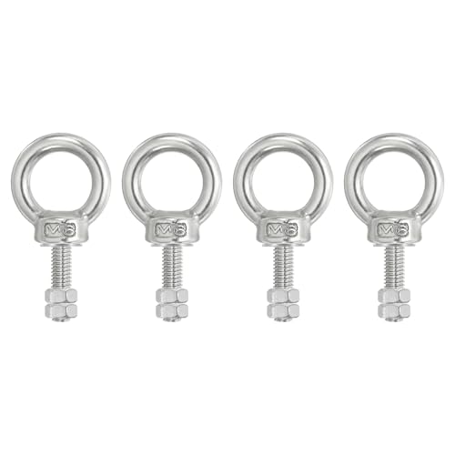 PATIKIL Bulloni Occhiello Golfari, 4pz M6x30 Vite Bullone Spallamento Sollevamento Acciaio Inossidabile 304 Vite Filettata Anello Spalla con Doppi Dadi Fissi per Sollevamento Sospeso