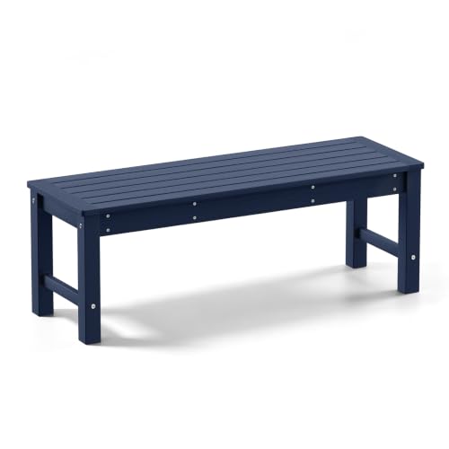 Image of Psilvam HDPE Outdoor Bench, 2-Person Backless Garden Bench, Blue