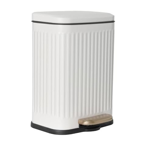 Erotr 3.4Gallon Kitchen Trash Can Foot Pedal Trash Bin Stainless Steel Waste Bin Double Barrel Soft Close for Office, Living Room Bedroom with Inner Bucket(Color:White) Cover