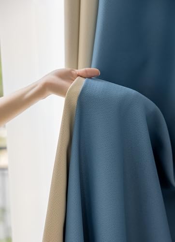 Rideaux bicolores bleu et blanc laiteux en patchwork texturé premium - 6