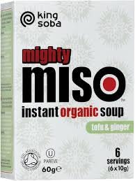 Sopa de Miso con Tofu y Jengibre Instantánea (Pack de 2 x 6 sobres) – 12 Raciones de Caldo Fermentado – Con Propiedades Digestivas, Vegana y Saludable – 120g Total