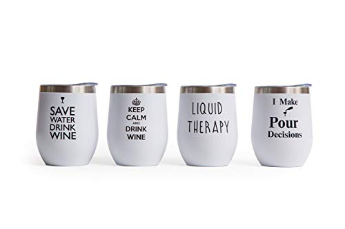 Vinovita Funny Wine Glasses (Set Of 4) With Straws And Brushes – Double-Wall Insulated Stainless Steel Tumbler – Great Gift For Birthday, Mother’s Day, Anniversary – 12 Oz #TOP2