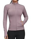 GYM RAINBOW Workout Jackets for Women, Full Zip Slim Fit Lightweight Athletic Running Sports Track Jacket with Pockets(1-Mauve,Small)
