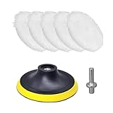 Tuxihapp 7PCS 3 Inch Wool Polishing Buffing Pad, Automotive Buffing Wheel Pad with Hook & Loop Back and M10 Drill Adapter, Car Buffer Drill Attachment Kit for Polishing, Waxing, Detailing (White)