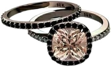 Purvika Jewels 2.00 Carat Cushion Cut Morganite Diamond Halo Bridal Set Ring, 14K Rose Gold Plated 925 Sterling Silver (White, 11.5)