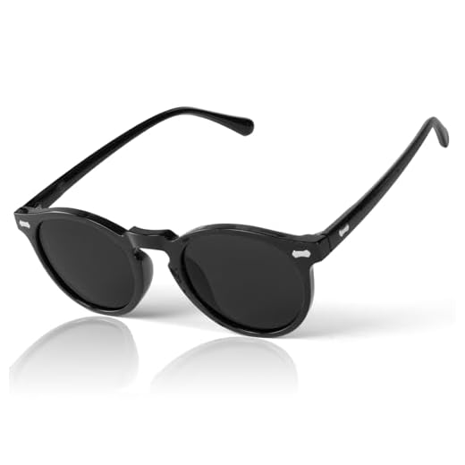 AUYAO Lunettes de Soleil pour Hommes, Lunettes de Soleil Rétro UV 400 Unisexes, Verres Polarisés de Protection Ronds HD, Adaptés à la Conduite, Aux Sports de Plein Air(Cadre Noir)