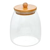 Pote de Vidro bolinha 1000ml c/Tampa de Bambu para Armazenamento