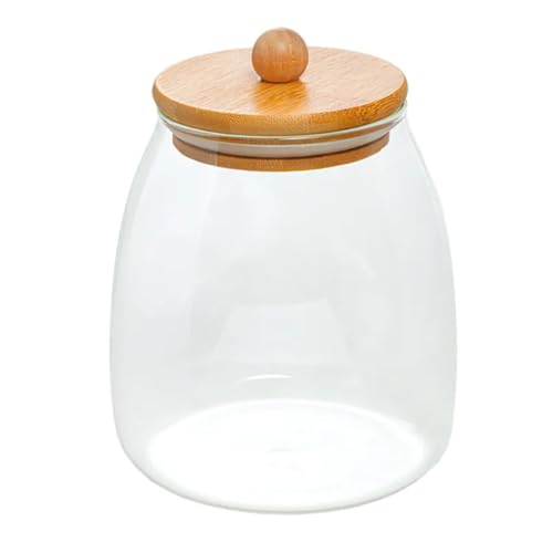 Pote de Vidro bolinha 1000ml c/Tampa de Bambu para Armazenamento