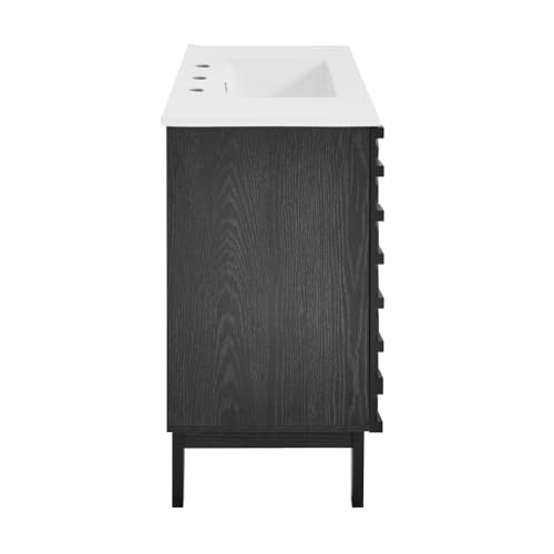 Image of Swiss Madison Cascade 36 in. Black Oak Bathroom Vanity with White, 3-Hole Ceramic Sink Top