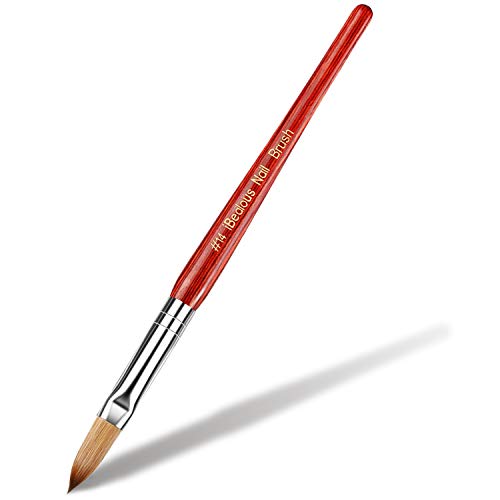 Acrylic Nail Brush for Acrylic Powder - iBealous Nail Brush for Acrylic Application Kolinsky Sable Nail Art Drawing Application With Liquid Glitter Handle 1 Pcs (Size 14, Red Wood)