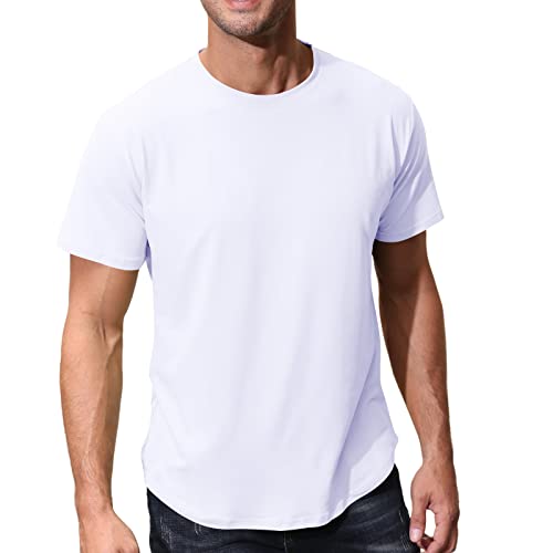 Lexiart Men's Short Sleeve Workout Shirts Quick Dry Athletic Gym Slim Fit Cotton Crewneck Shirts White #TOP19