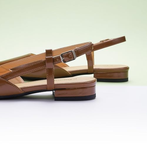 Image of C.Paravano Slingback Flats | Pointed Toe Flats | Slingback Sandals | Women's Slingback Dress Shoes | Adjustable Buckle Sandals(Size 10,Brown)