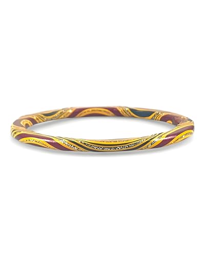 Image of Rajasthani Traditional Lac Bangles Set, Handcrafted Multi-Color Pattern with Gold Accents, Jaipuri Lakh Chudi, Red, Maroon, Pink, Purple, Yellow, 4 Piece Set