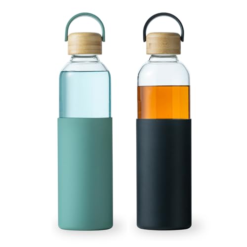 wangsdjy 34oz Glass Water Bottles with Silicone Sleeve, BPA Free Water Bottle Glass with Leak-Proof Lid, Reusable Water Bottle for Hot & Cold, Ideal for Hiking Travel Gym office (GreenBlack)
