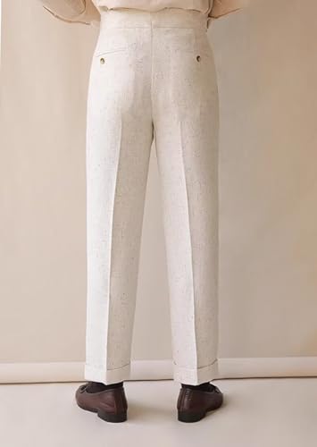 Men's Linen Pants Classic Gurkha Fit Flat Front Casual Trousers4