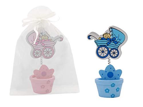 Lote de 25 Pinzas Portafotos de Madera Decorativas'Carrito Bebé' (a Elegir) con Bolsa de Tull. Recuerdos. Decoración. Regalos Originales. Detalles de Bodas, Comuniones, Bautizos, Cumpleaños.DC (ROSA)