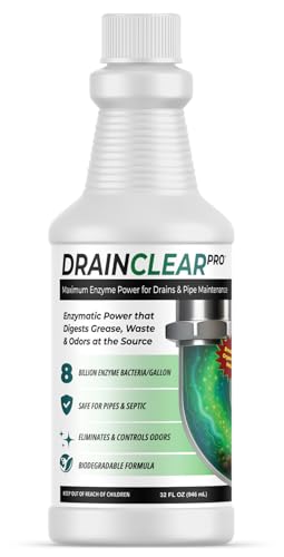 DrainClear Pro Enzyme Drain Cleaner 32oz - Enzymatic Formula Digests Grease, Waste & Odors - Safe for Pipes and Septic Systems - Biodegradable Drain Treatment for Home & Commercial Use