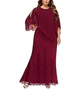 Women's Plus Size Cape Dress with Chiffon Overlay Gown Formal Evening Lace Long Mermaid Dresses 2024